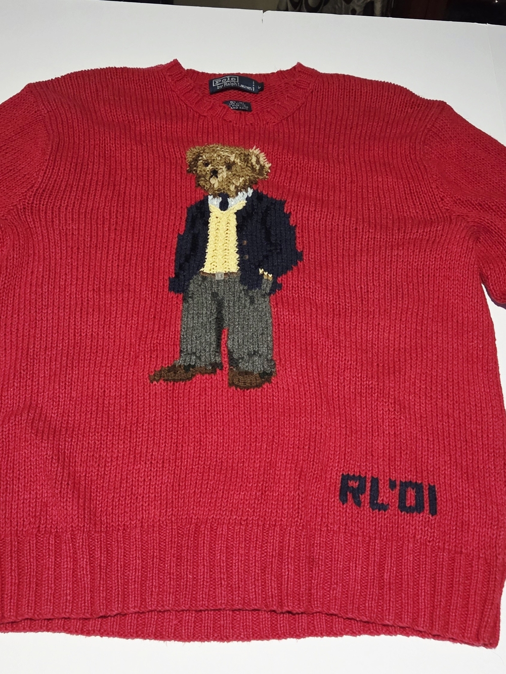 Polo by Ralph Lauren Red Bear Intarsia Crewneck Sweater